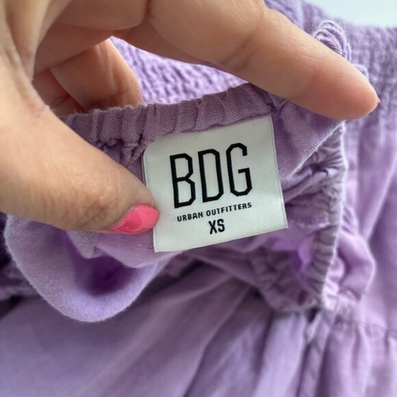 BDG Urban Outfitters Lavender Smocked Tiered Midi Dress Puff Sleeve Tie Neck XS - Picture 5 of 6